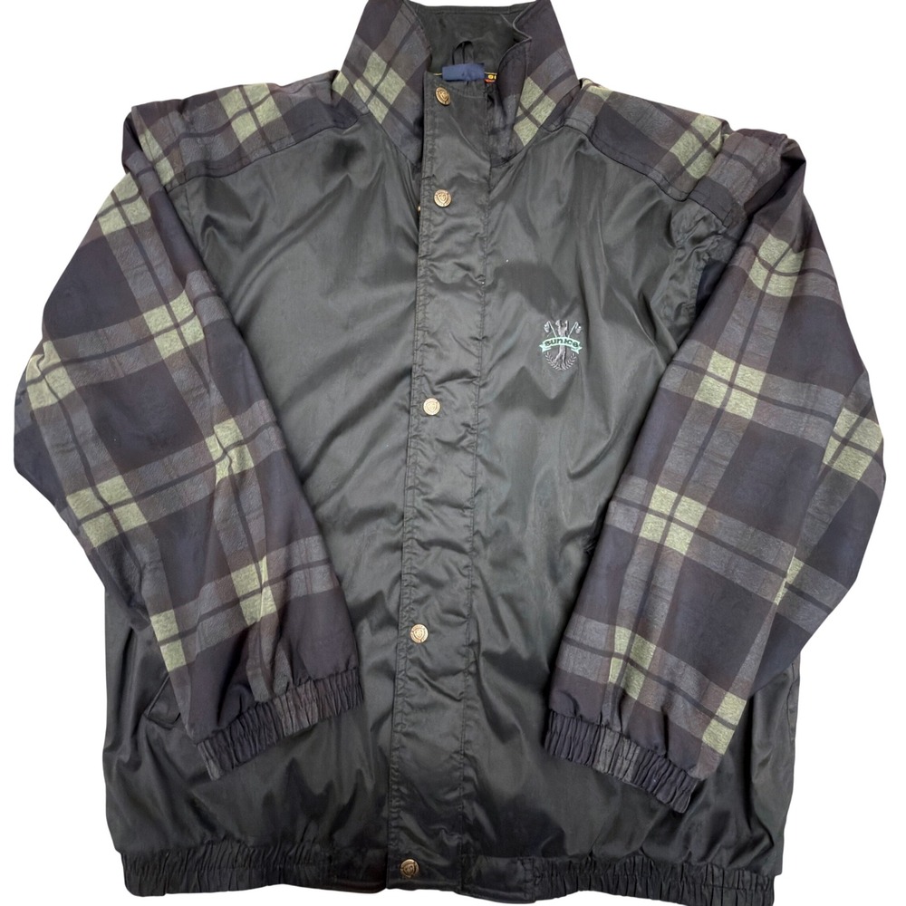 Sunice Vintage Golf Jacket Mens Black Plaid Windbreaker Made in Canada Lined